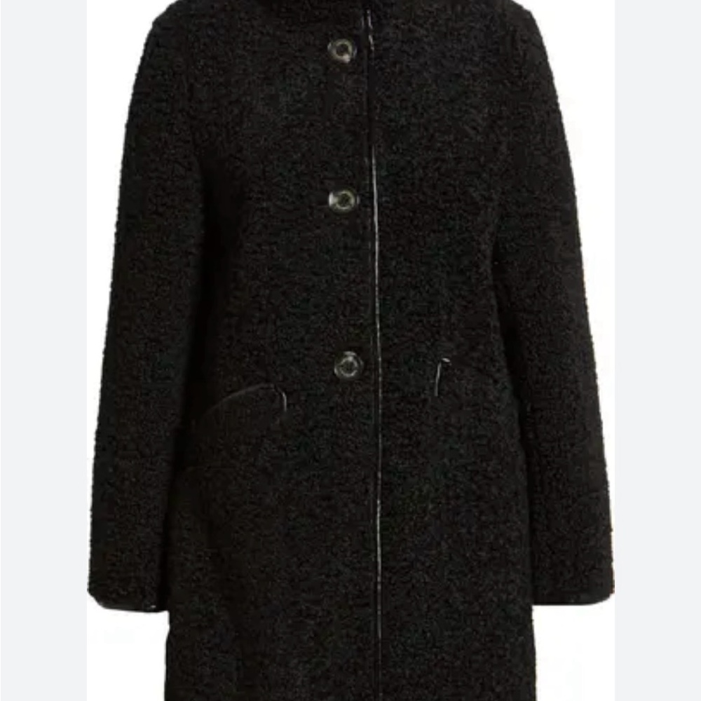 SAM EDELMAN 
Stand Collar Faux Shearling Coat - Black - Picture 3 of 6